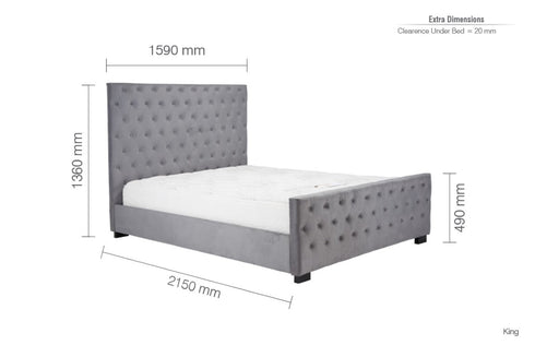 Marquis Fabric Bed Grey Velvet